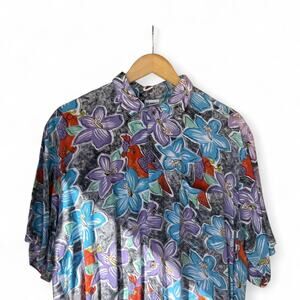 90S FLOWER ISLANDER BUTTON UP L